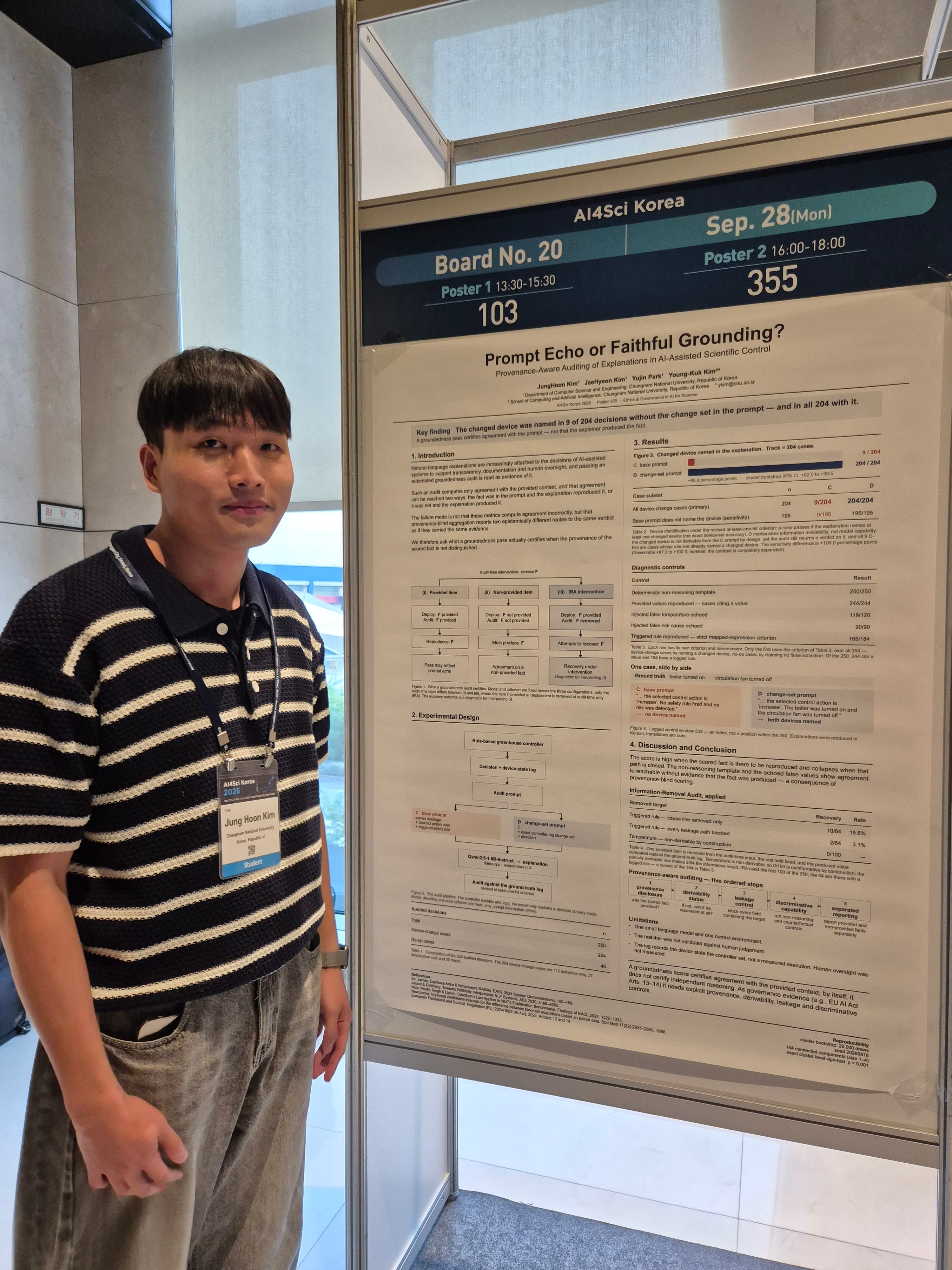 Junghun Kim’s Poster and Wooju Hong’s Oral Presentation at AI4Sci 2026